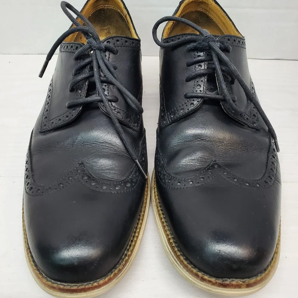 Cole Hann Black Leather Oxfords Wingtip Shoes Mens 10.5 M C14110 Fast Shipping